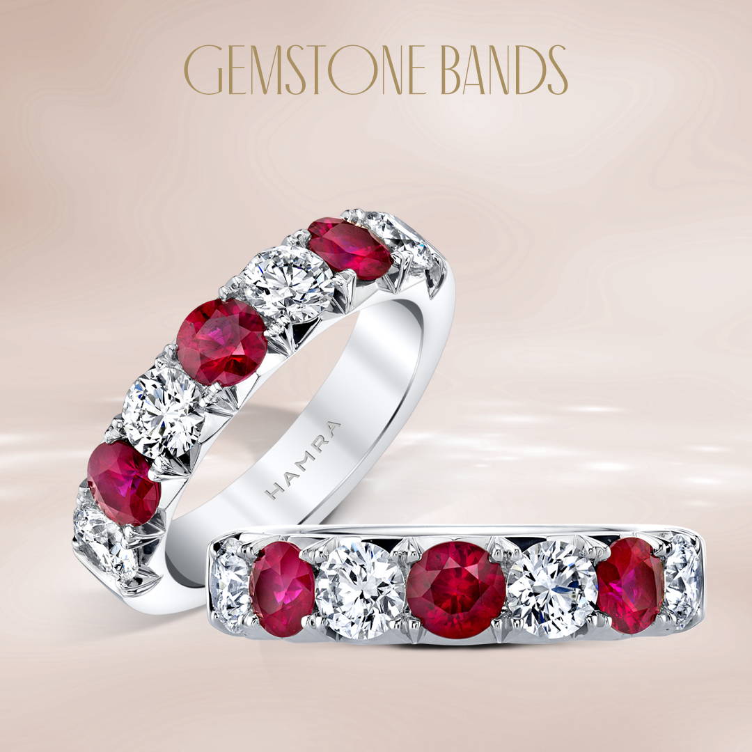 Wedding bands with diamonds and rubies