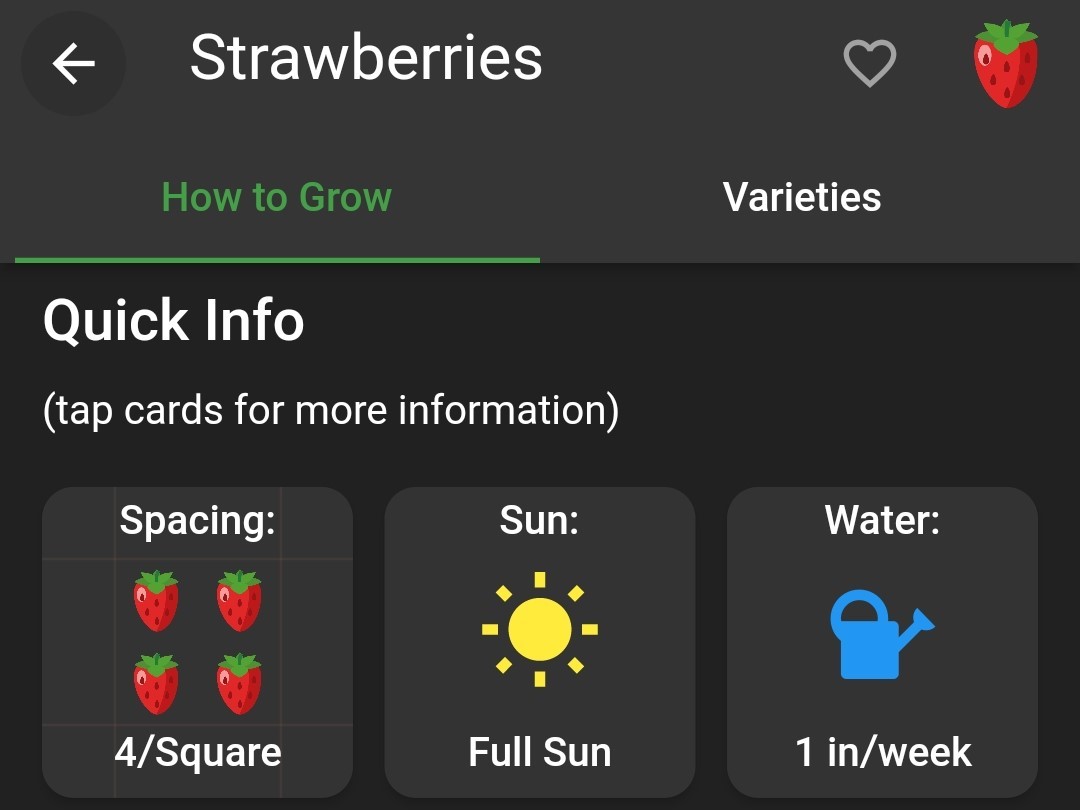 Screenshot of Quick Info for Strawberries in Planter