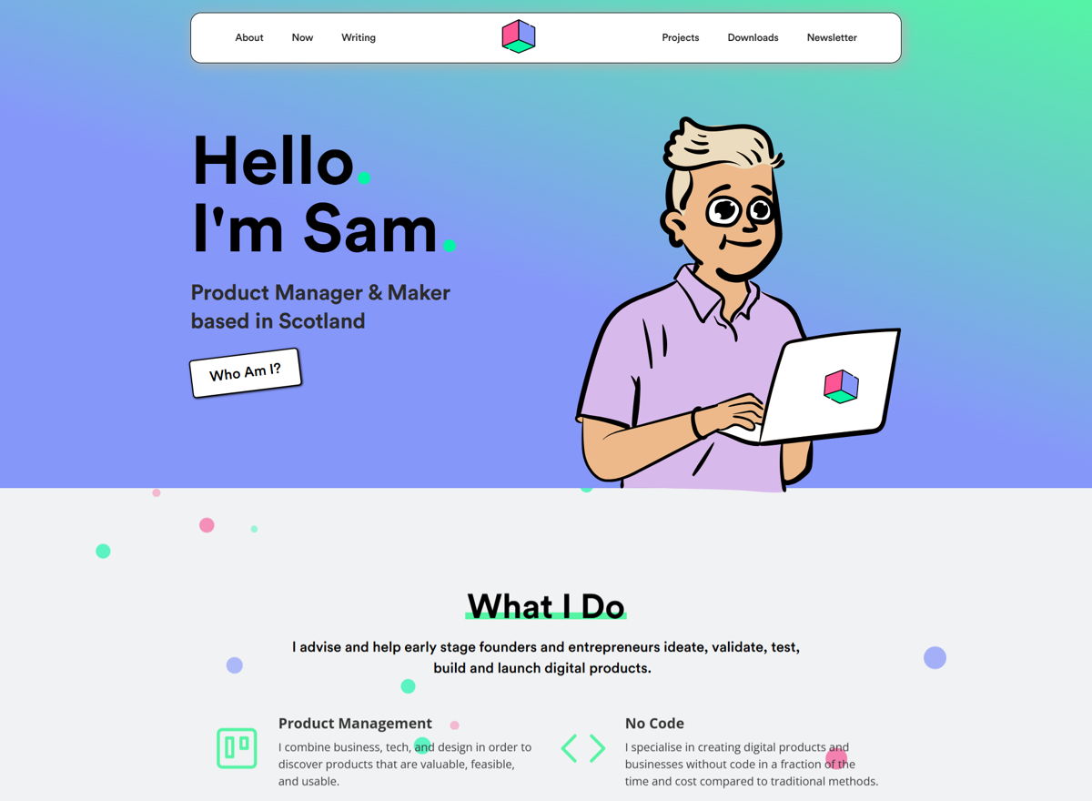 Screenshot of Sam Dickie, from the product manager portfolios collection.