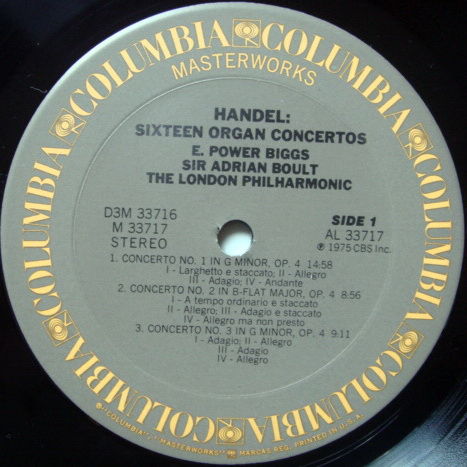Columbia / E. POWER BIGGS-BOULT, - Handel 16 Organ Conc...