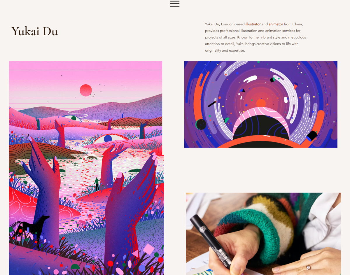 Screenshot of Yukai Du, from the illustrator portfolios collection.