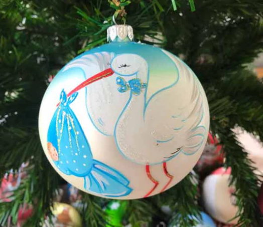 Stalk baby’s First Christmas Bauble- blue- 100mm
