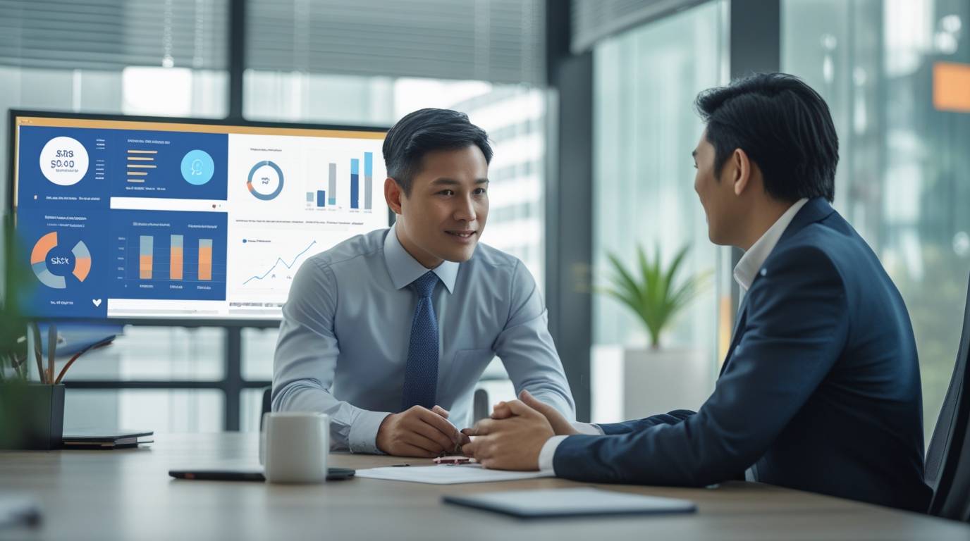 Business broker explaining the business sale process to a business owner