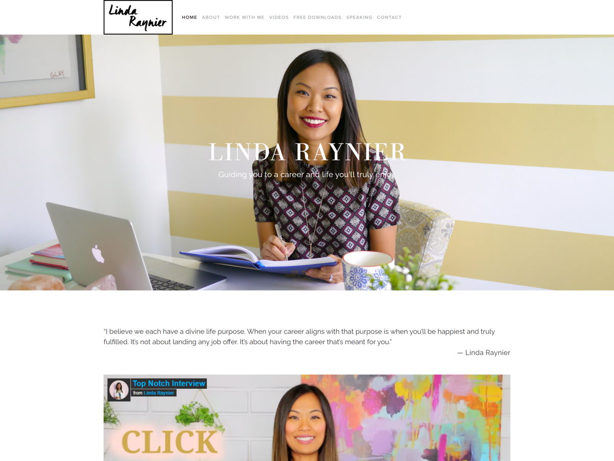 Screenshot of Linda Raynier, from the squarespace coaching websites collection.