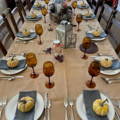 faux burlap talecloth on a large served table