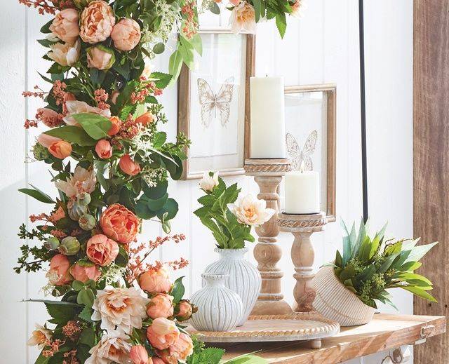 Peach Boho Flower Arch with Wooden Candlesticks