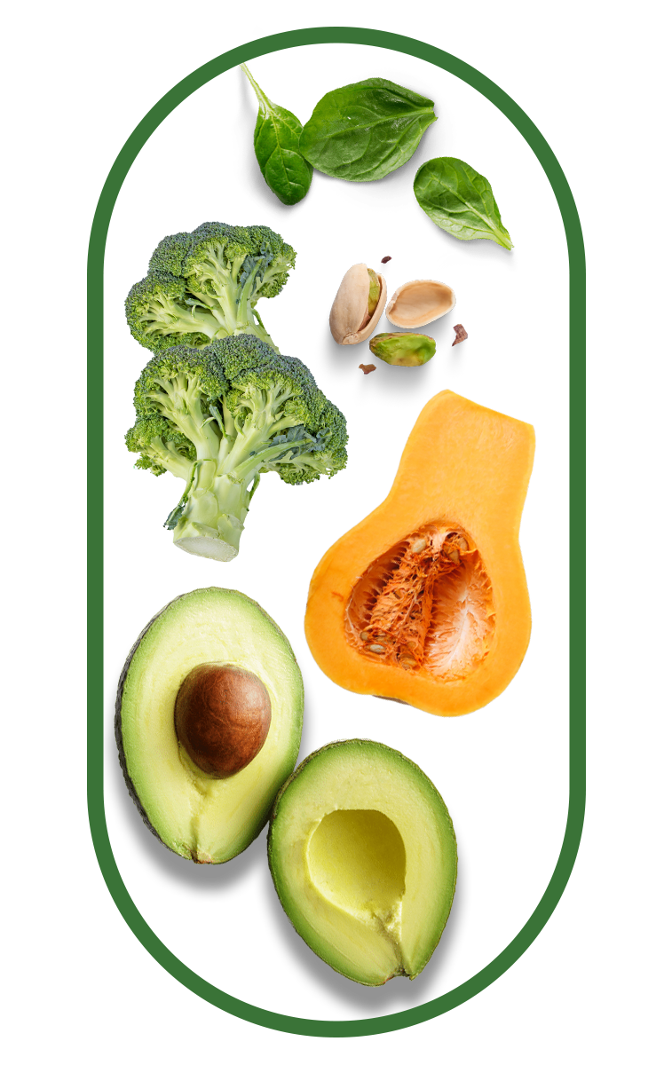 Spinach, broccoli, pistachios, butternut squash, and avocados – nutrient-rich foods found in sacha inchi oil capsules comparison