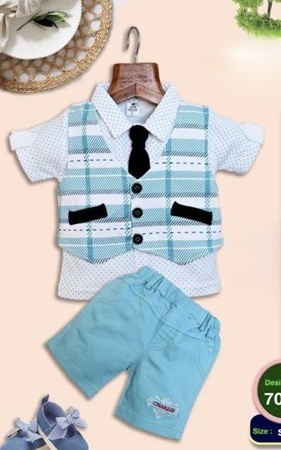 Boy’s 3 Pcs set T shirt, Vest, Short Blue Color