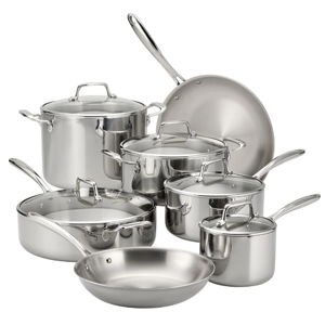 Tri-Ply Clad 12 Pc Stainless Steel Cookware Set with Glass Lids