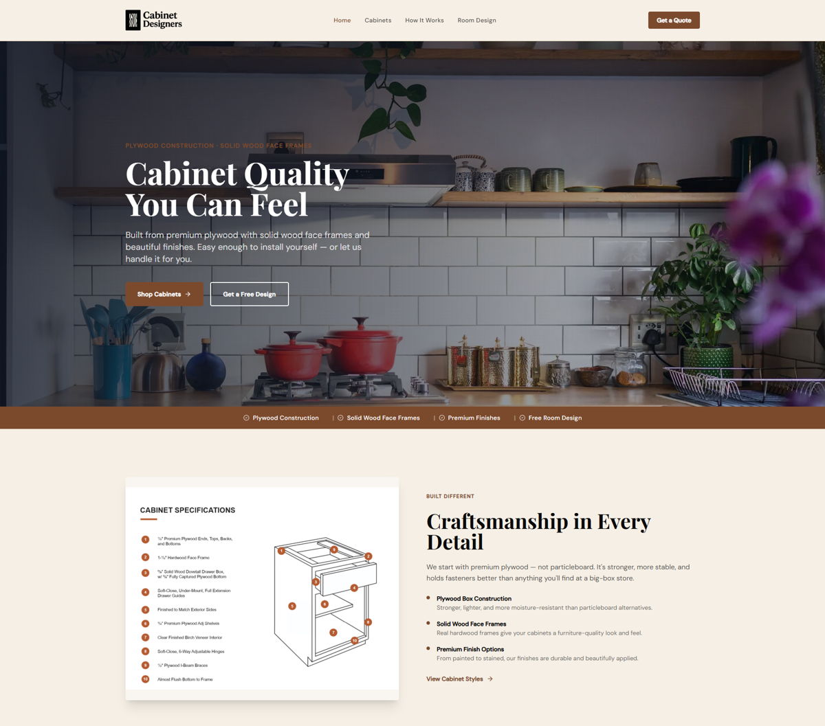 Screenshot of Cabinet Designers , from the godaddy airo websites collection.
