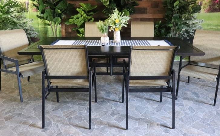 Alfresco Home Aspen Outdoor Dining Aluminum Patio Furniture with Sling Chairs