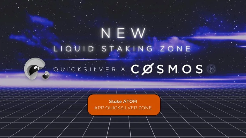 A picture which shows the announcement of Quicksilver ($QCK) announcing liquid staking for ATOM on Cosmos