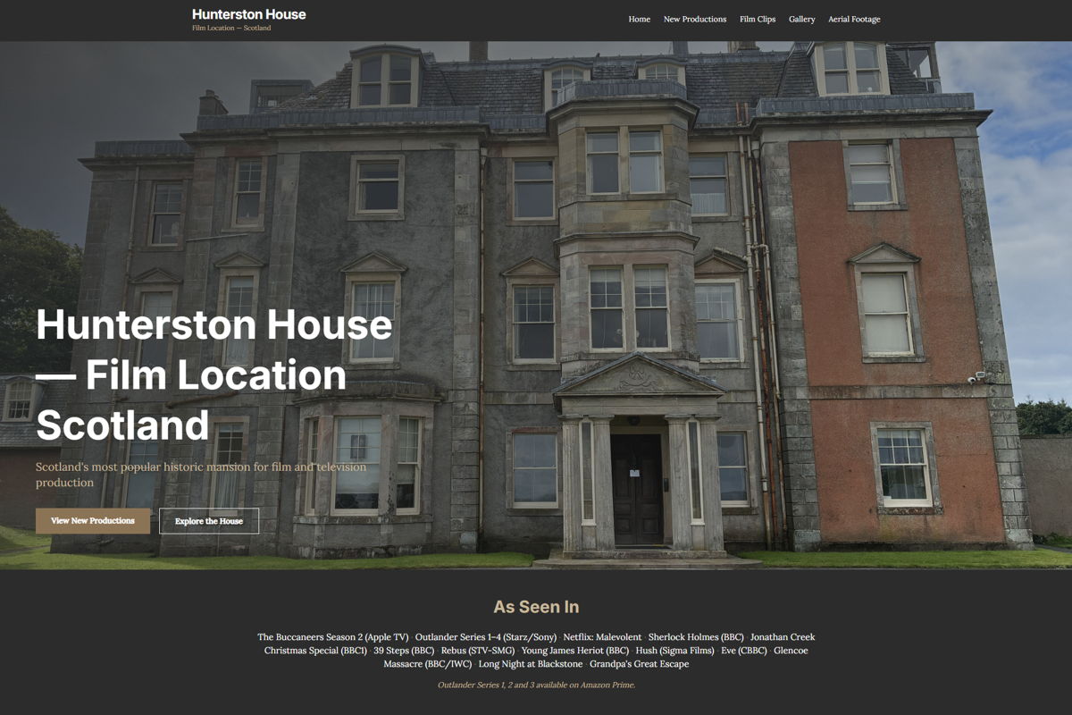 Screenshot of Hunterston House, from the godaddy airo websites collection.