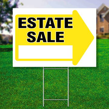 18" x 24" yard sign with yellow arrow saying ' Estate Sale' 