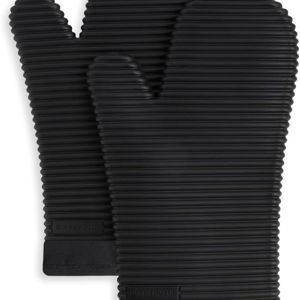 KitchenAid Ribbed Soft Silicone Oven Mitt Set, 7"x13", Onyx Black 2 Count