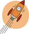Startende Rakete vor orangenem Hintergrund