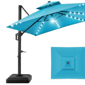 Best Choice Products 10x10ft 2-Tier Square Cantilever Patio Umbrella with Solar LED Lights, Offset Hanging Outdoor Sun Shade for Backyard w/Included Fillable Base, 360 Rotation - Sky Blue