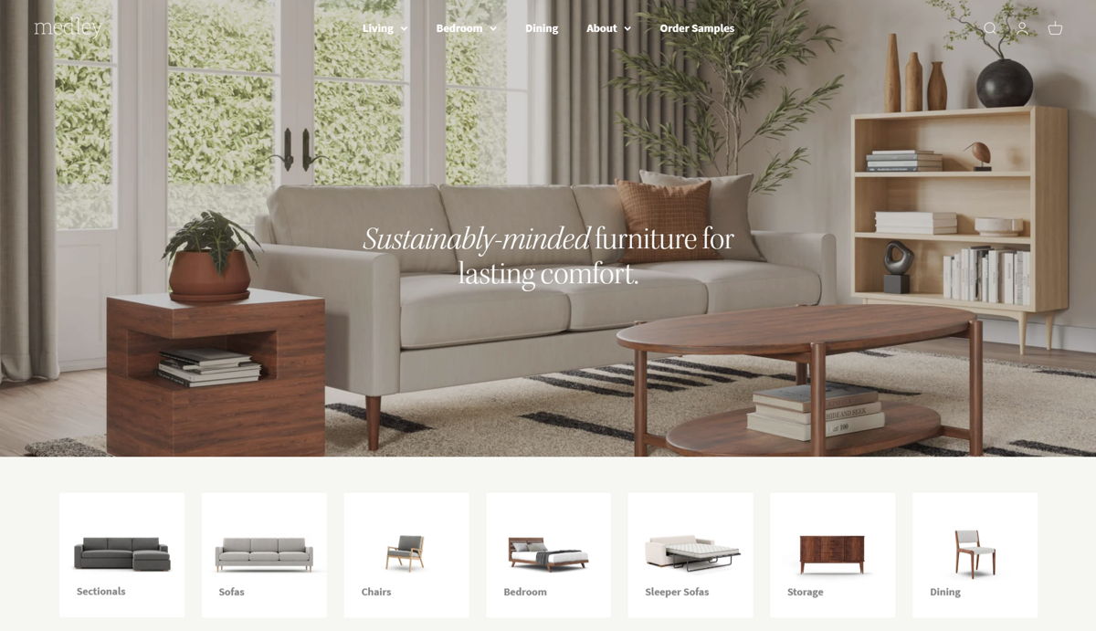 Screenshot of Medley, from the shopify furniture stores collection.