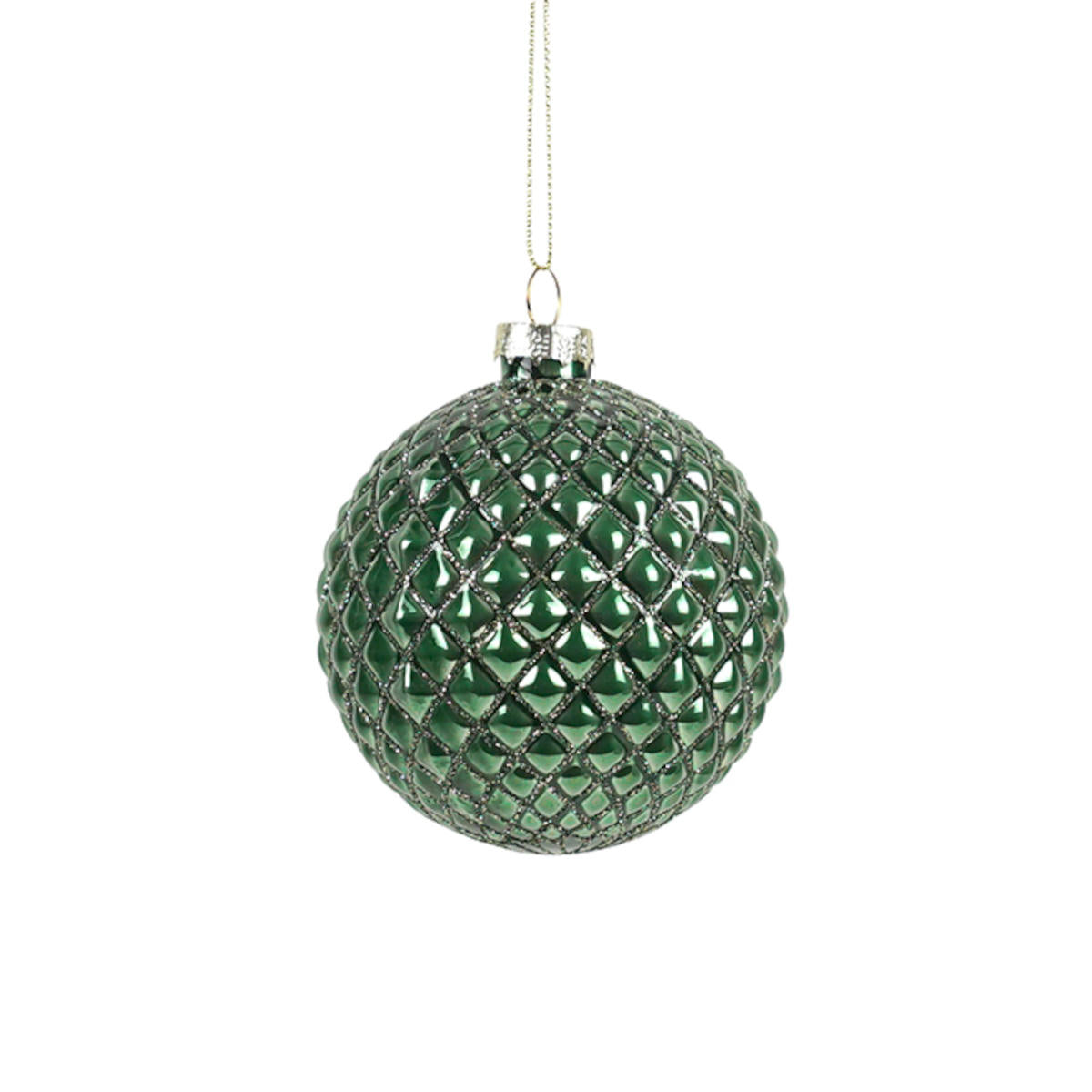 Pure Christmas Quilted Glass Bauble Dark Green 8cm | Minimax