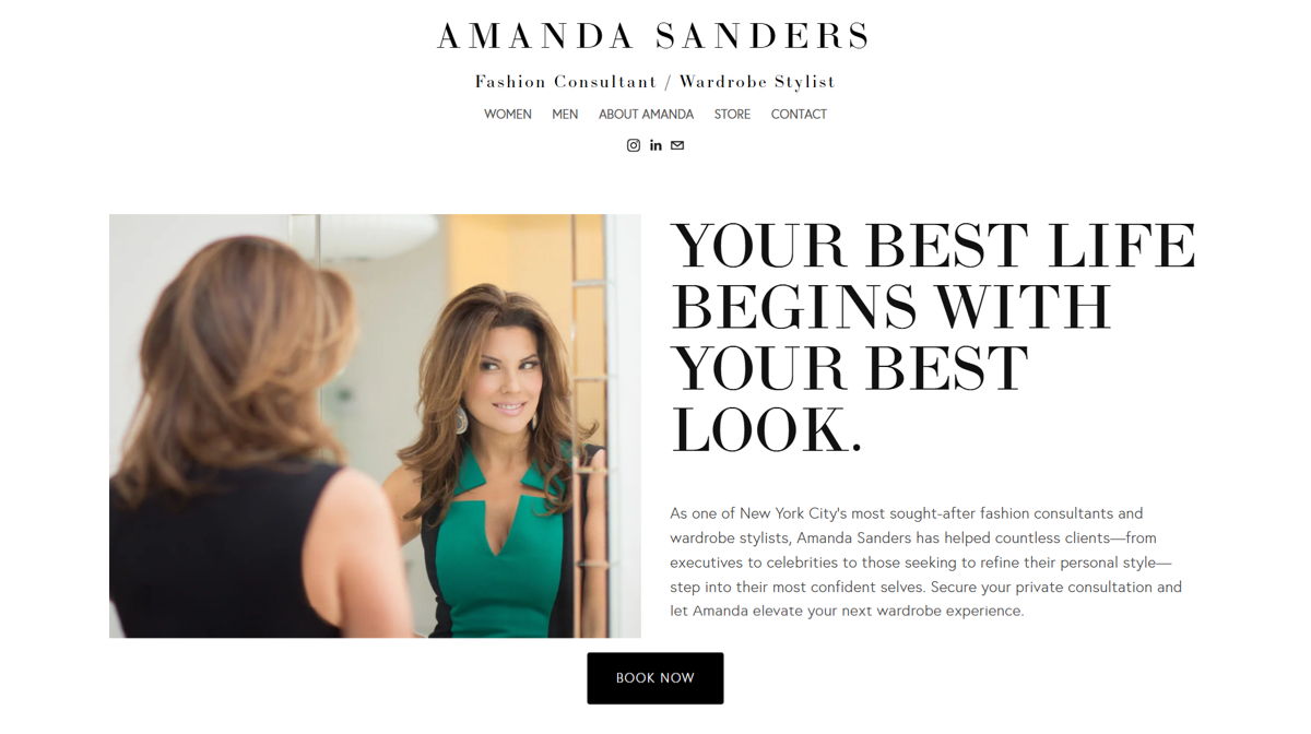 Screenshot of Amanda Sanders, from the stylist portfolios collection.