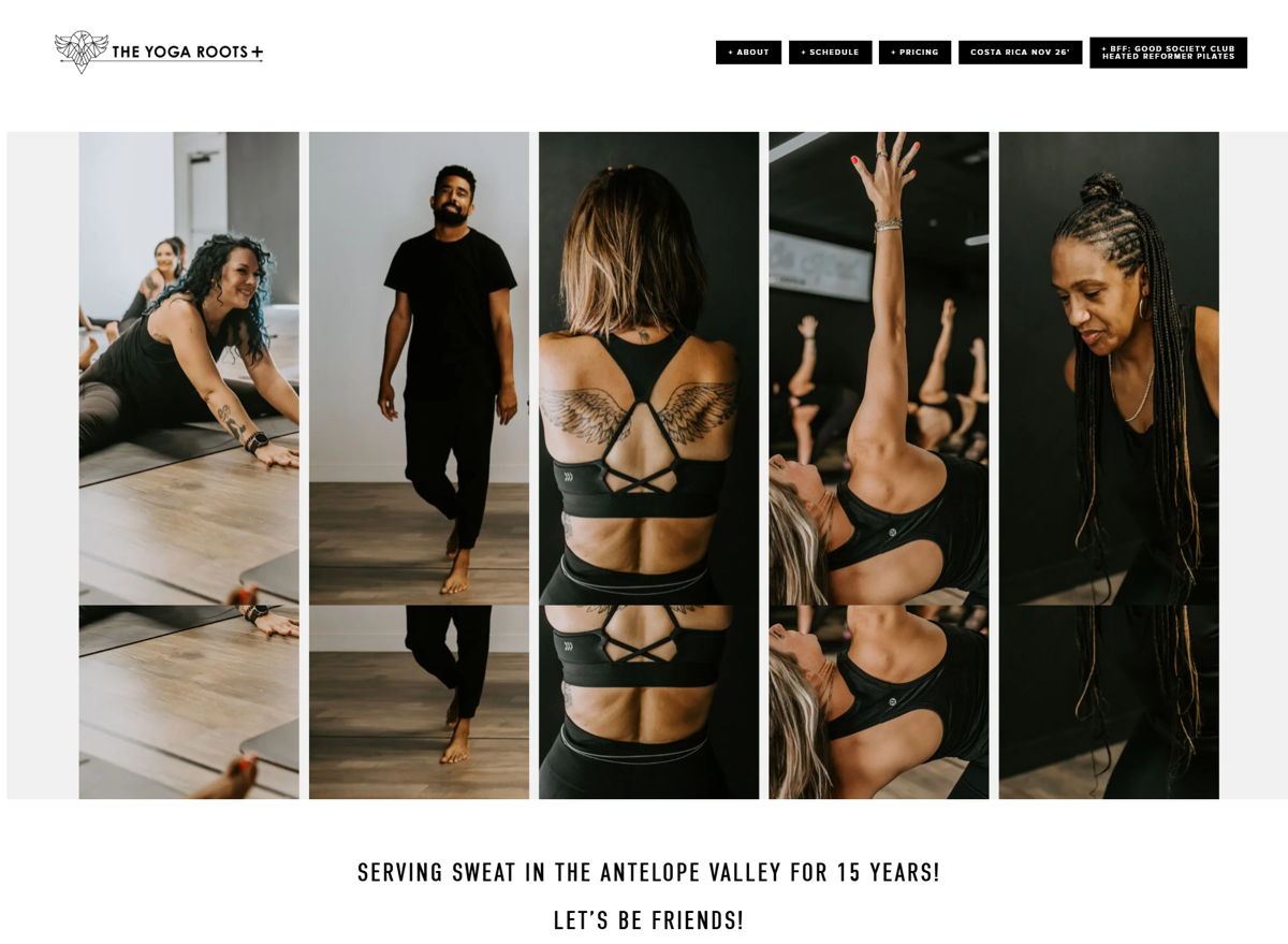 Screenshot of The Yoga Roots, from the squarespace yoga websites collection.