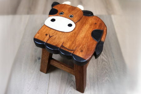 Kids Chair Wooden Stool Animal COW Theme Children’s Chair and Toddlers Stepping Stool