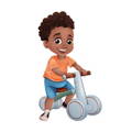 Drawing of a black toddler riding a Montessori Baby Balance Bike which is part of toys for two year old's collection.