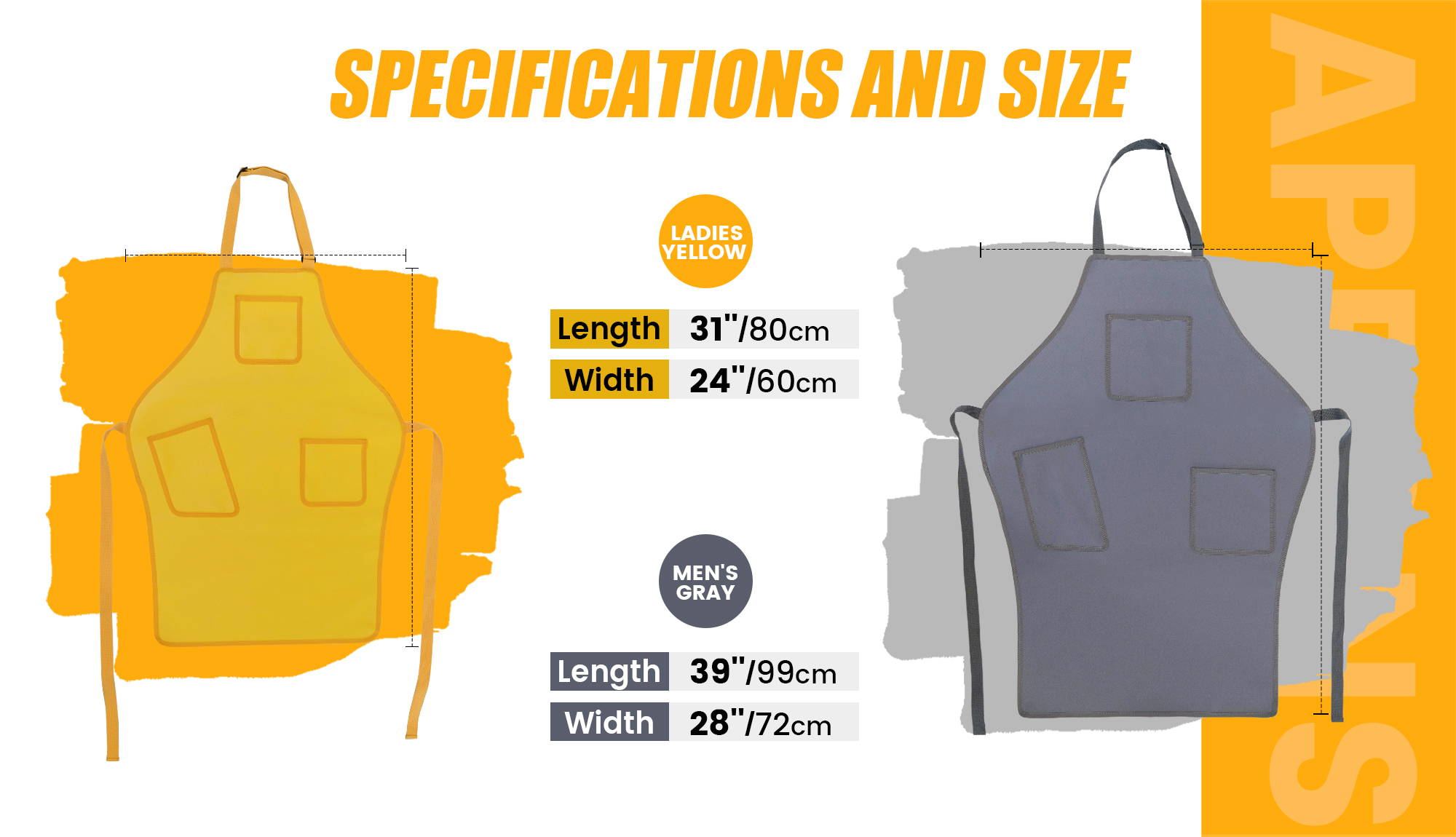 Funwater waterproof apron has 2 colors named ladies yellow and men's gray