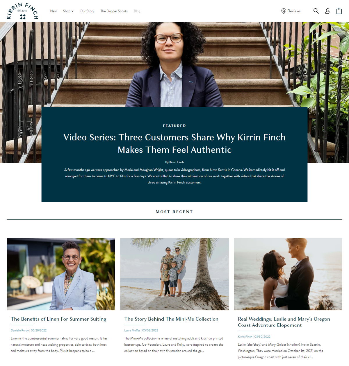Screenshot of Blog | Kirrin Finch, from the shopify blog examples collection.