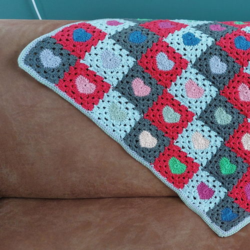 Hearts granny blanket, baby blanket, children's blanket.