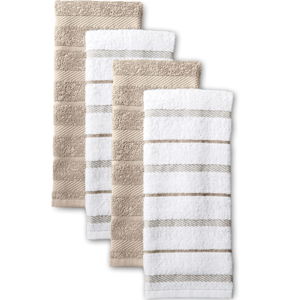 KitchenAid Albany Kitchen Towel 4-Pack Set, Milkshake Tan/White, 16"x26"