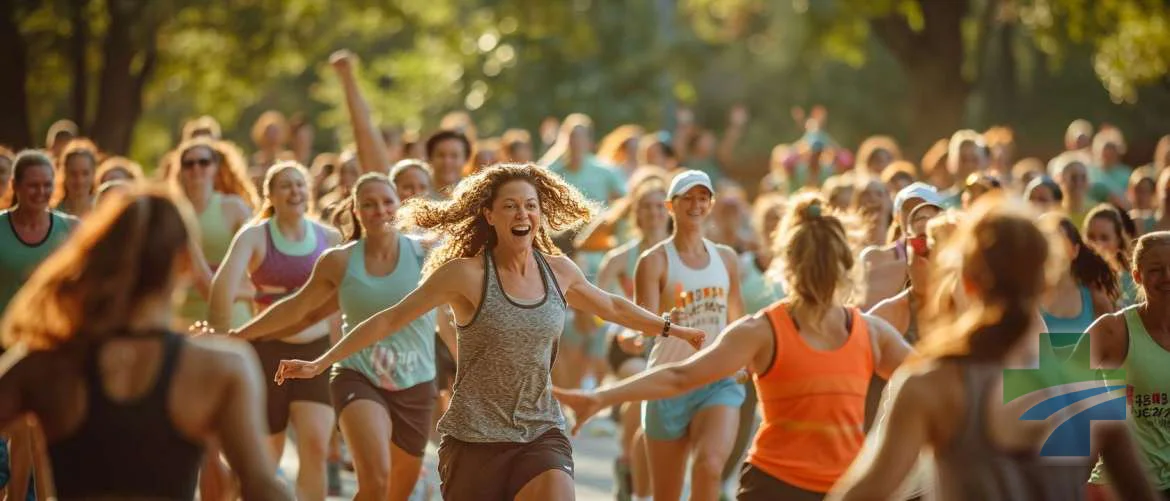 Community engaging in an outdoor group fitness class