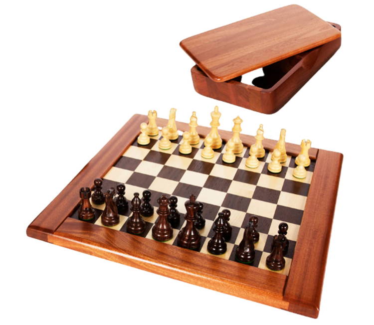 Wooden Chess Board w/Chess Pieces Column