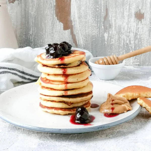 Pancakes topped with Sour cherry sweet spoon from zelos