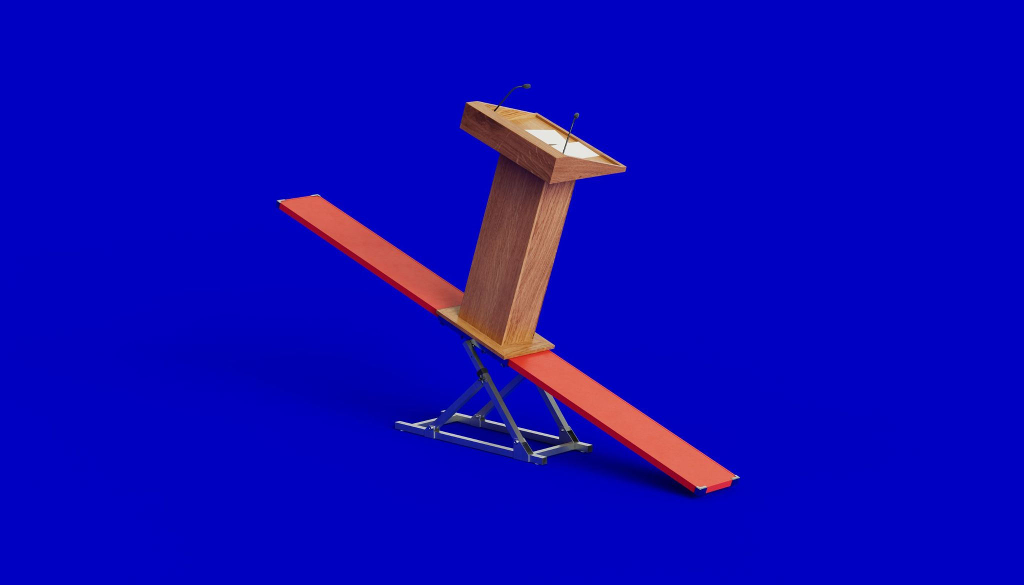 Illustration of a podium over a seesaw bench