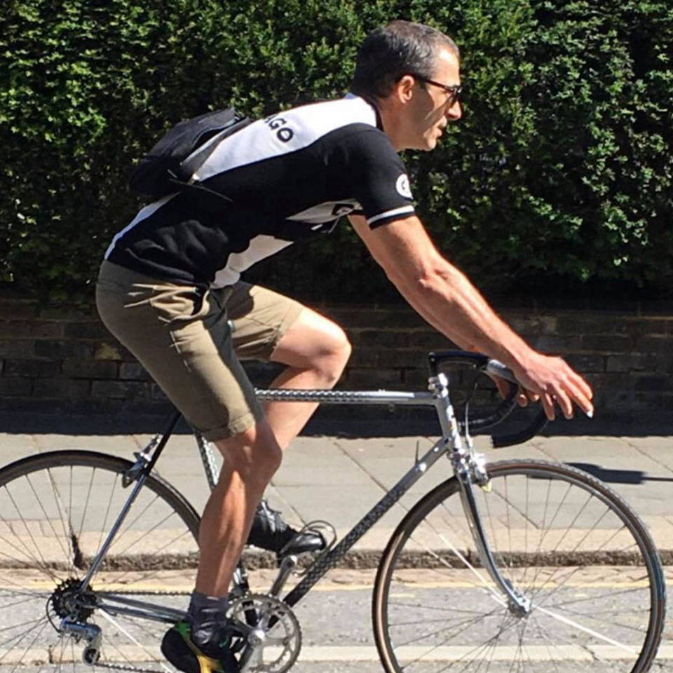 Simon's cycle route drawn on a map and his little Ally Capellino bag