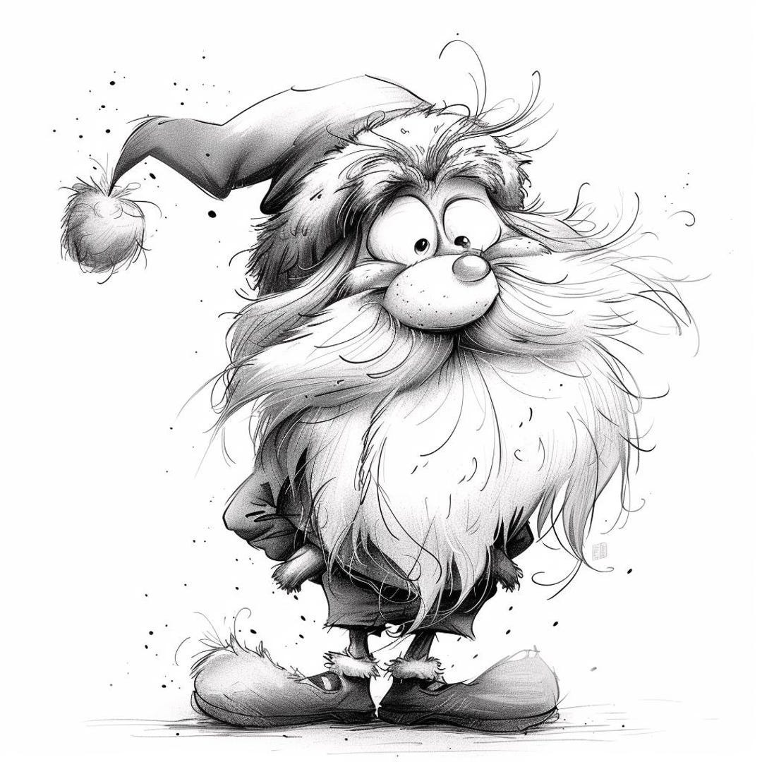 Santa Crazy Cartoon Line Art Illustration Black and White Bundle 1 32 Digital Ai Line Art PNG-SVG (d