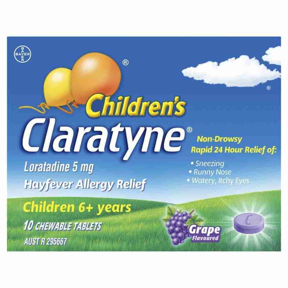 Children's Claratyne Allergy & Hayfever Relief Antihistamine Grape Chewable Tablets 10 Pack
