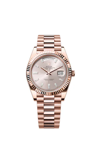 Rolex Day-Date 40 Sundust Dial Baguette Diamond Indexes