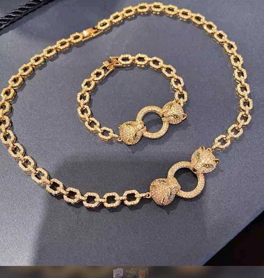 Full shiny rhinestone double leopard-head necklace (necklace only)