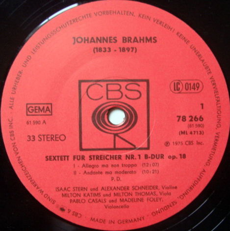 CBS Germany / CASLAS-STERN-SCHNEIDER, - Brahms Two Stri...