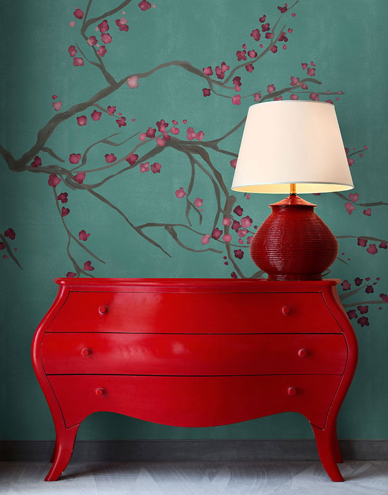 Teal Cherry Blossom Wallpaper Mural - Feathr Wallpapers