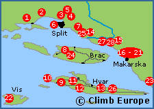 Map of the Rock Climbing areas around Split