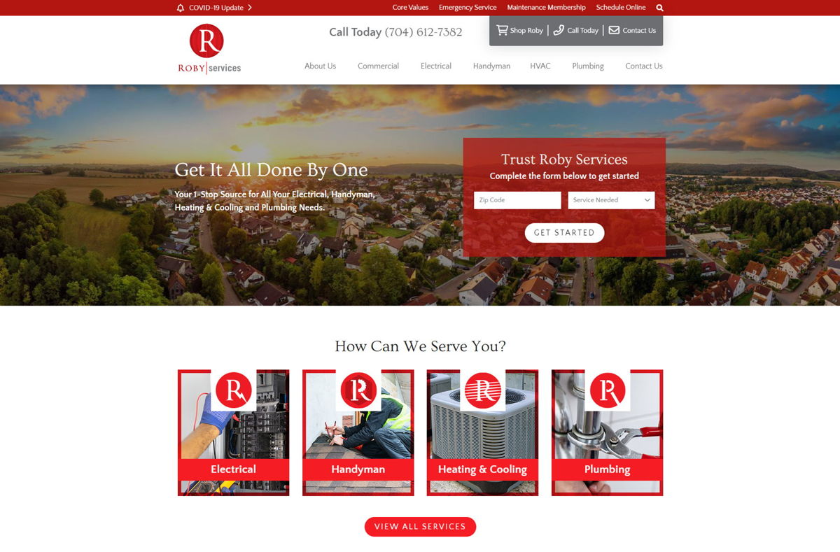 Screenshot of Roby Services, from the hvac websites collection.
