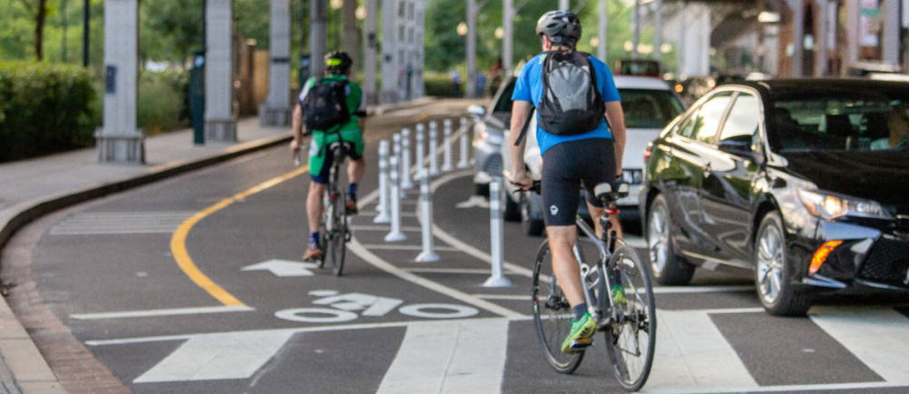 Two cyclists on Georgetown bicycle lane