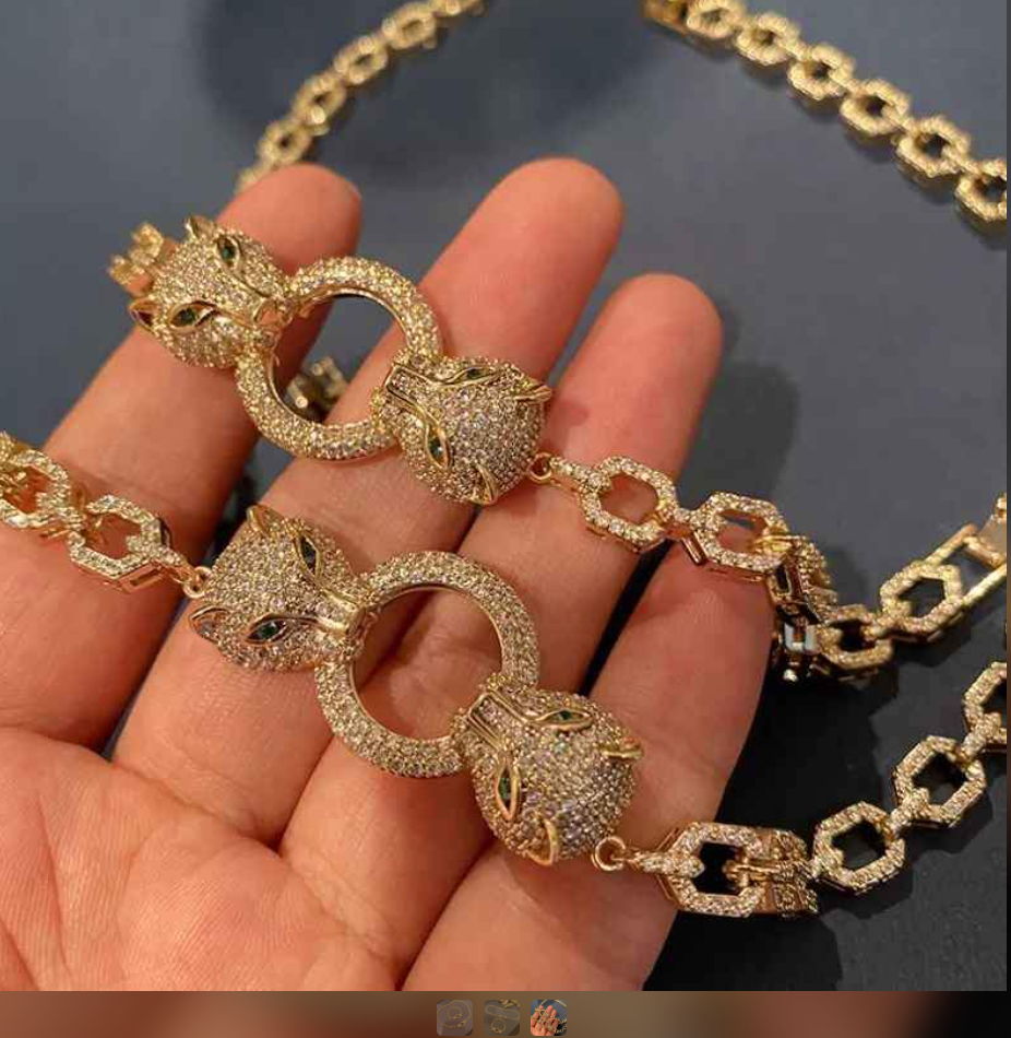 Full shiny rhinestone double leopard-head necklace (necklace only) - Image 3