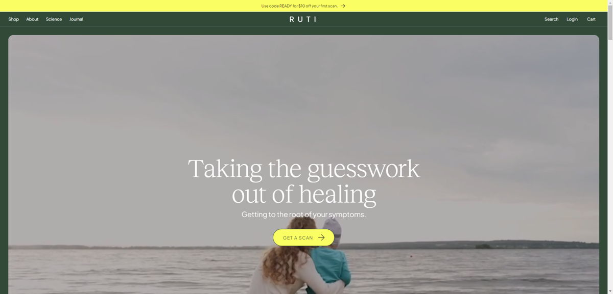 Screenshot of Ruti Life, from the startup websites collection.