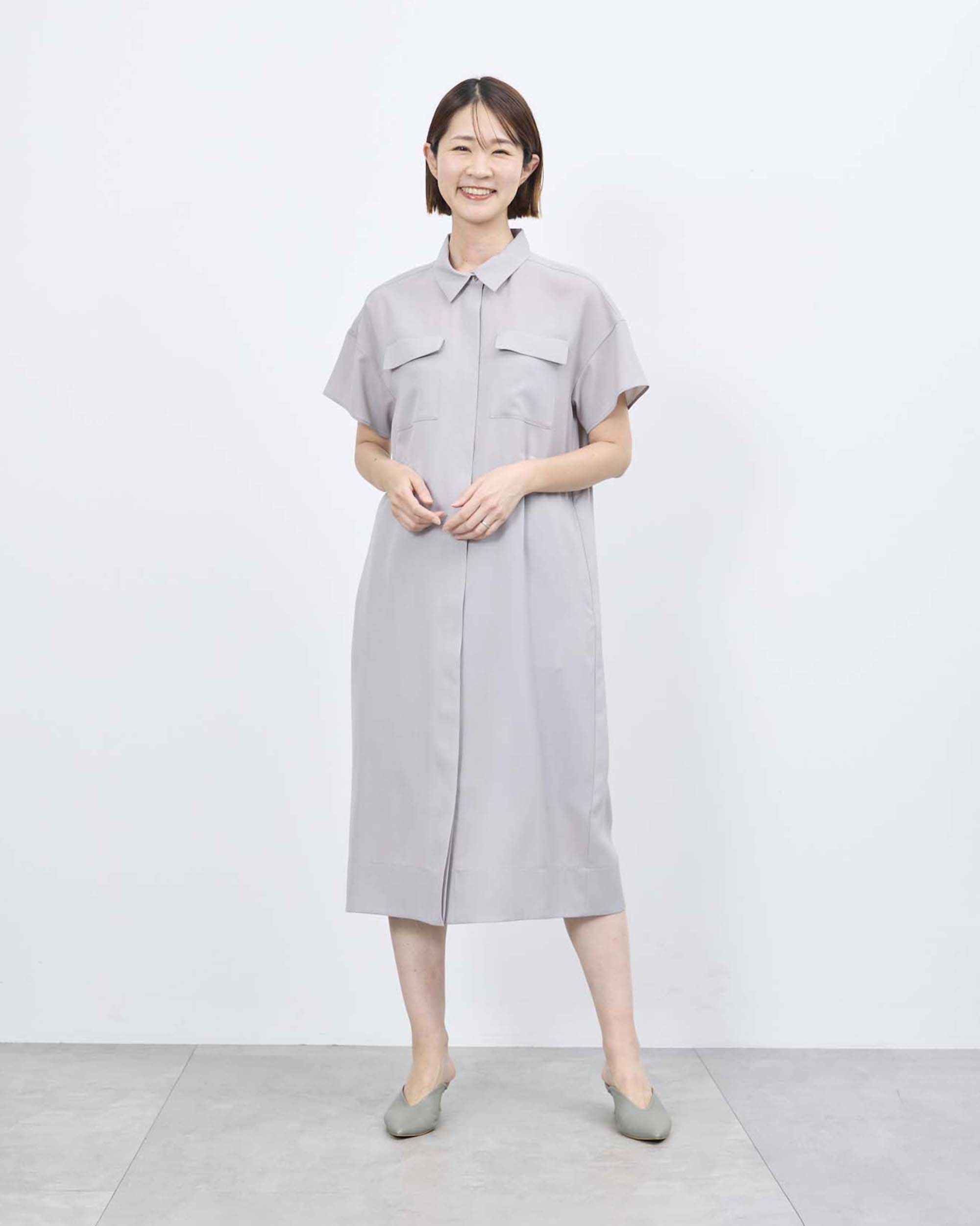 ソージュ　ロングシャツワンピース 半袖 TALLサイズ　グレー ロングシャツワンピース着用レビュー