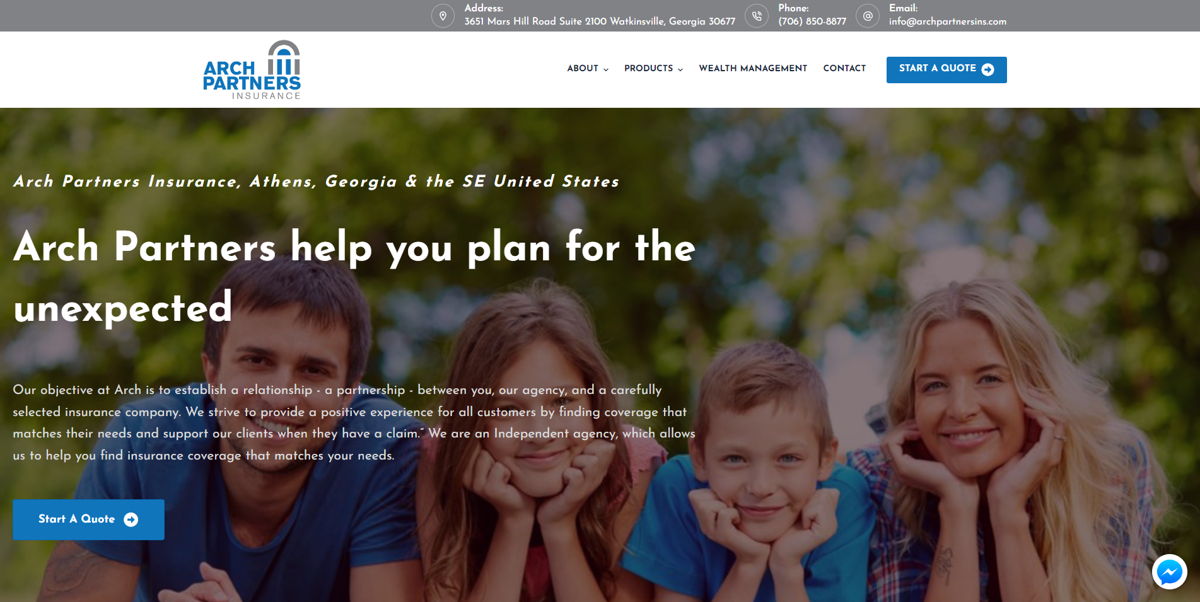 Screenshot of Arch Partners Insurance, from the insurance agent websites collection.