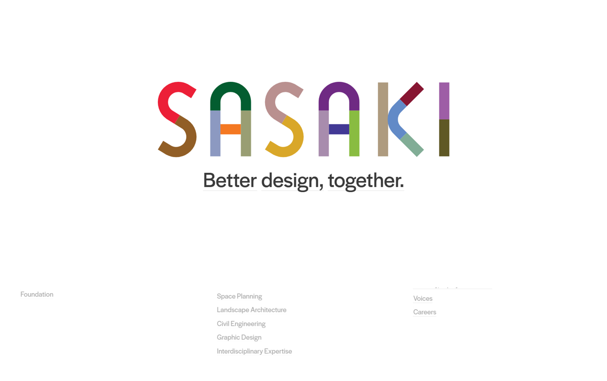 Screenshot of Sasaki , from the website hero section designs collection.